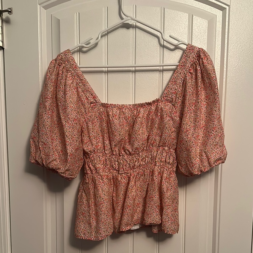 Vineyard Vines Pink Smocked Puff Sleeve Blouse